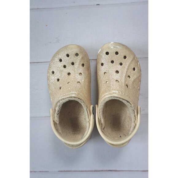 Crocs Girls Classic Gold Glitter Lined Rubber Clogs, Size 13C - Picture 10 of 10